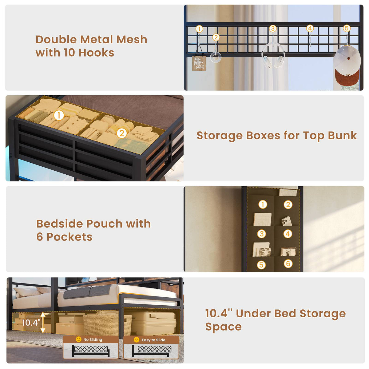 AOGLLATI Triple Bunk Bed with Desk and Stairs and 4 Drawers LED Metal Twin 3 Bunk Bed with Charging Station and Safety Guardrail