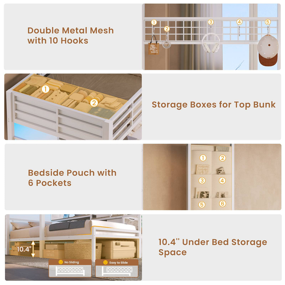 AOGLLATI Triple Bunk Bed with Desk and Stairs and 4 Drawers LED Metal Twin 3 Bunk Bed with Charging Station and Safety Guardrail