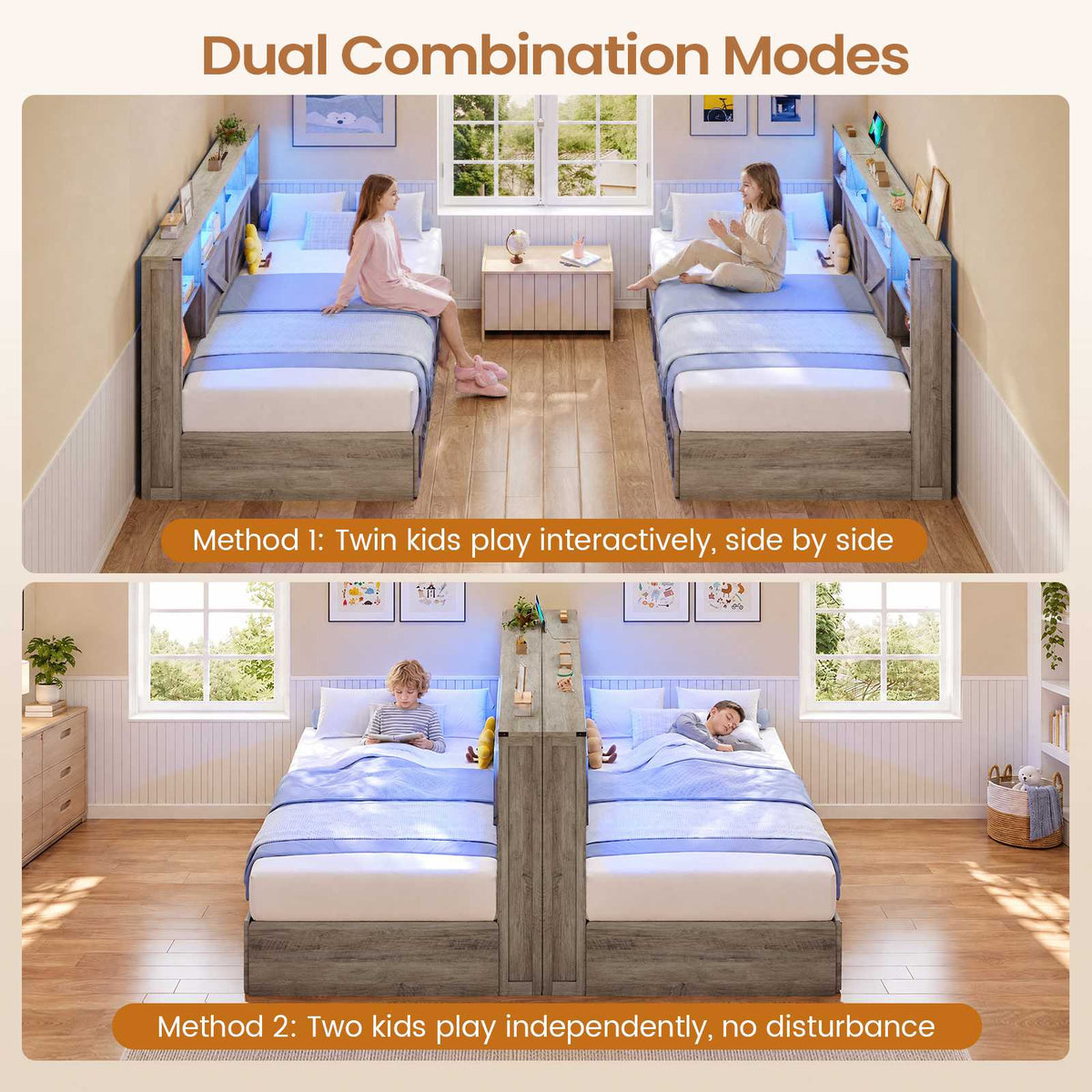 AOGLLATI Twin Corner Daybed with 3 Storage Drawers and Charging Station LED Farmhouse Bed with 2- Tier Side Bookcase