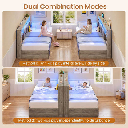 AOGLLATI Twin Corner Daybed with 3 Storage Drawers and Charging Station LED Farmhouse Bed with 2- Tier Side Bookcase