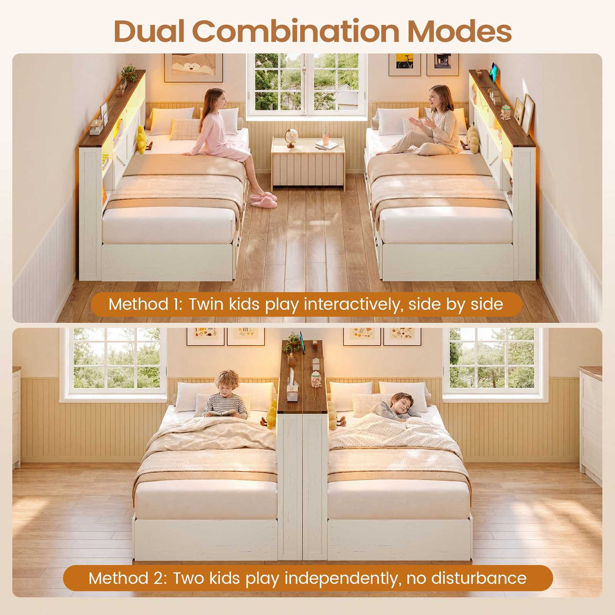 AOGLLATI Twin Corner Daybed with 3 Storage Drawers and Charging Station LED Farmhouse Bed with 2- Tier Side Bookcase
