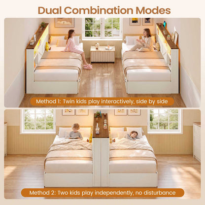 AOGLLATI Twin Corner Daybed with 3 Storage Drawers and Charging Station LED Farmhouse Bed with 2- Tier Side Bookcase