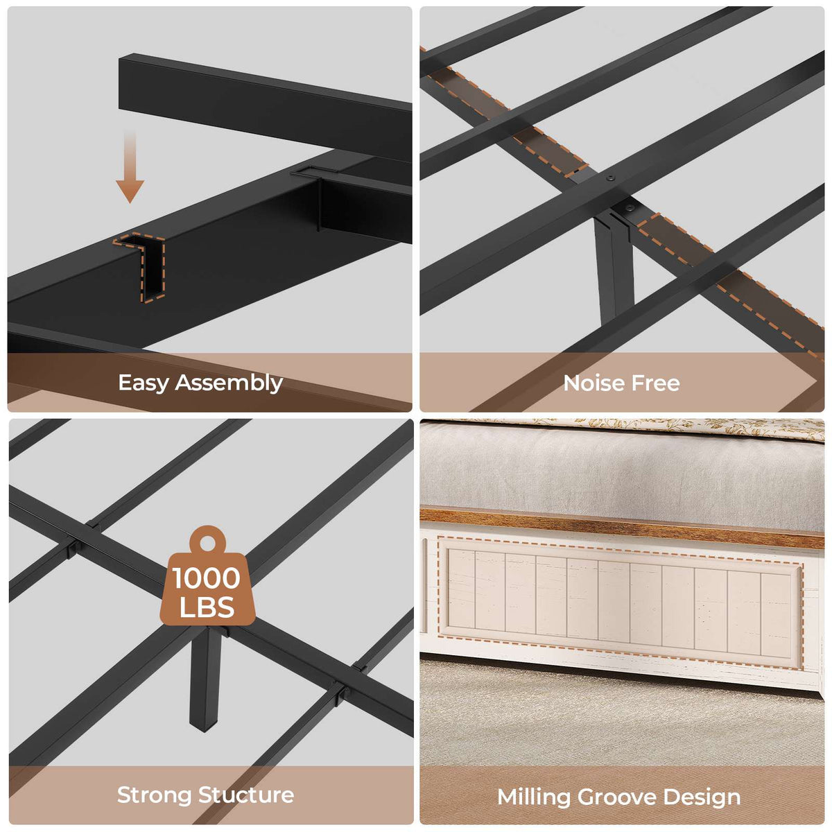 AOGLLATI King Size Bed Frame with Storage 4 Drawers and 3-Tier Hidden Headboard LED Farmhouse Wooden Bed Frame with Acrylic Sliding Door and Charging Station