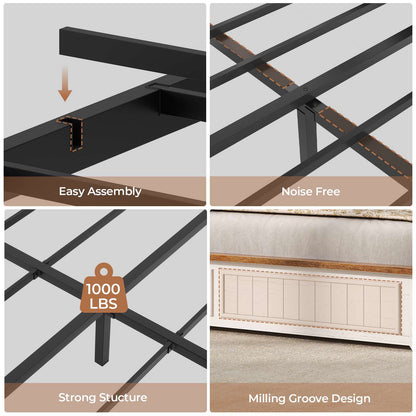 AOGLLATI King Size Bed Frame with Storage 4 Drawers and 3-Tier Hidden Headboard LED Farmhouse Wooden Bed Frame with Acrylic Sliding Door and Charging Station