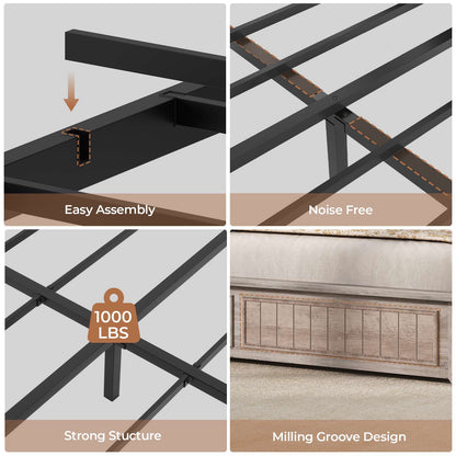 AOGLLATI King Size Bed Frame with Storage 4 Drawers and 3-Tier Hidden Headboard LED Farmhouse Wooden Bed Frame with Acrylic Sliding Door and Charging Station