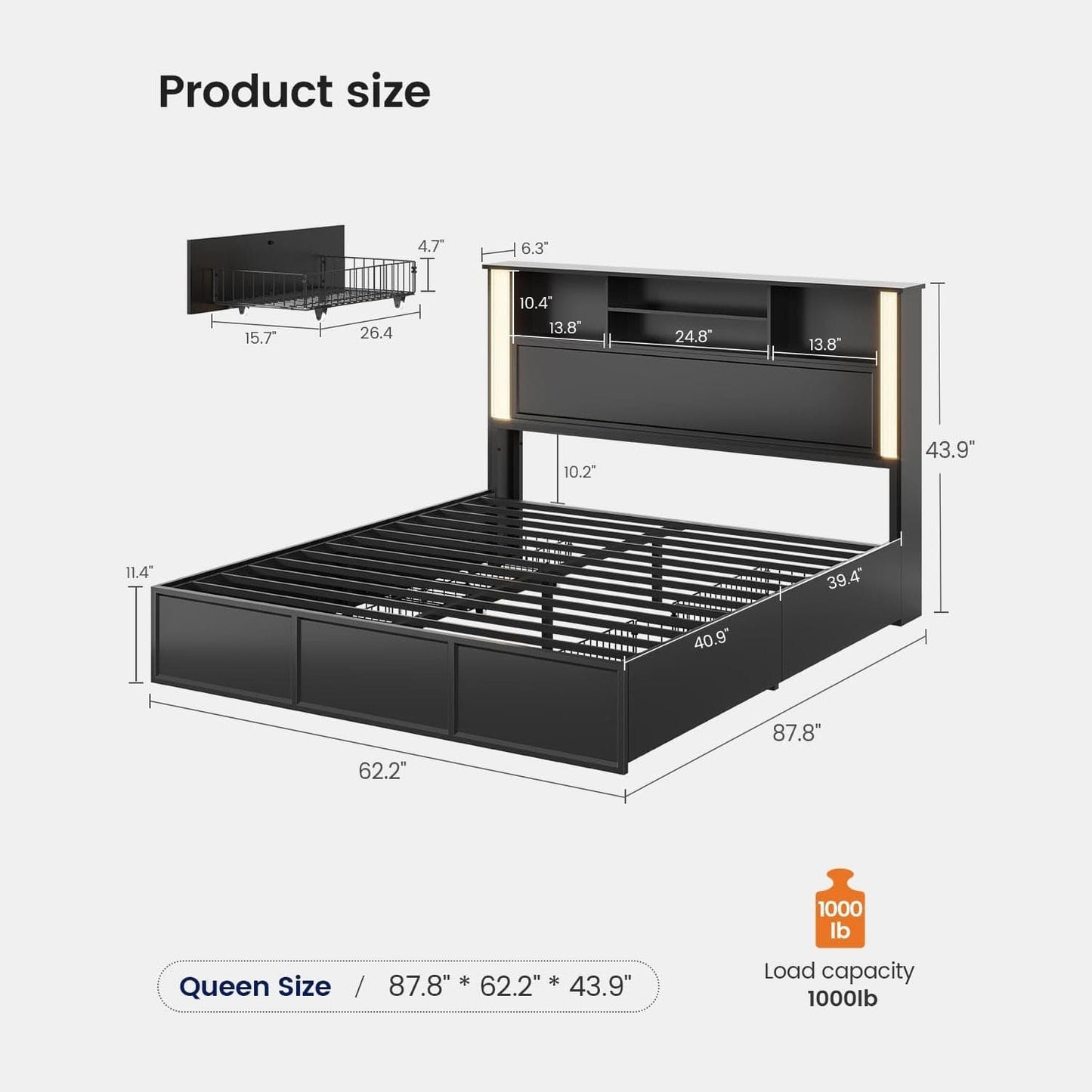 AOGLLATI Bed Frame 3 Color- Lightbox Bed Frame