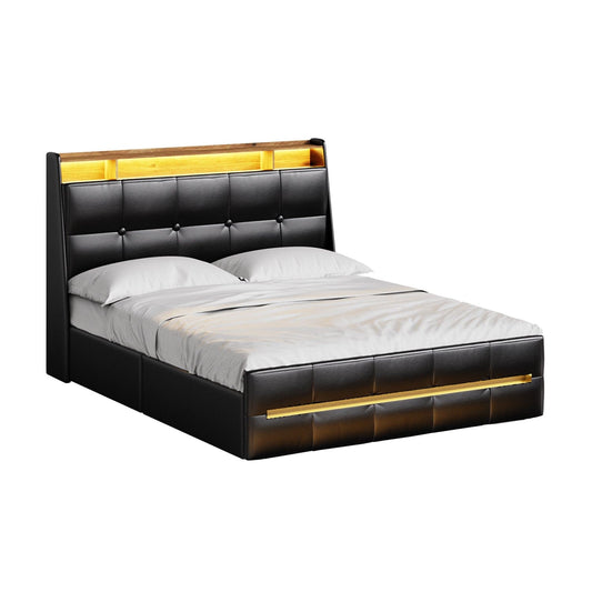 AOGLLATI Bed Frame 4 Drawers LED Bed Frame Black