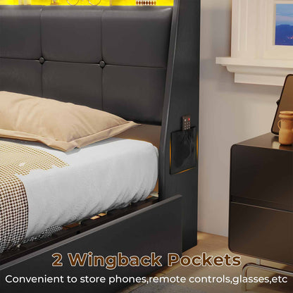 AOGLLATI Bed Frame AOGLLATI 4 Storage Drawers LED Bed Frame with Charging Station Black