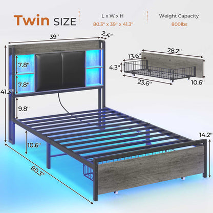 AOGLLATI Bed Frame AOGLLATI Bed Frame with Charging Station and Led Lights Grey