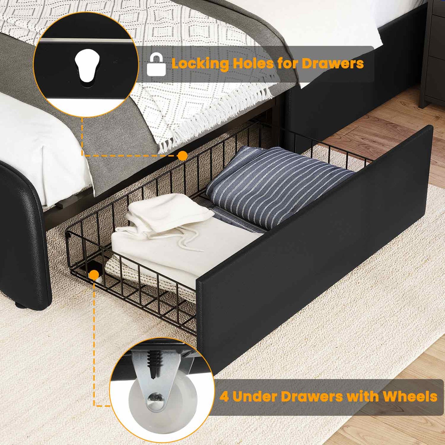 AOGLLATI Bed Frame AOGLLATI LED Bed Frame with Adjustable Headboard Black