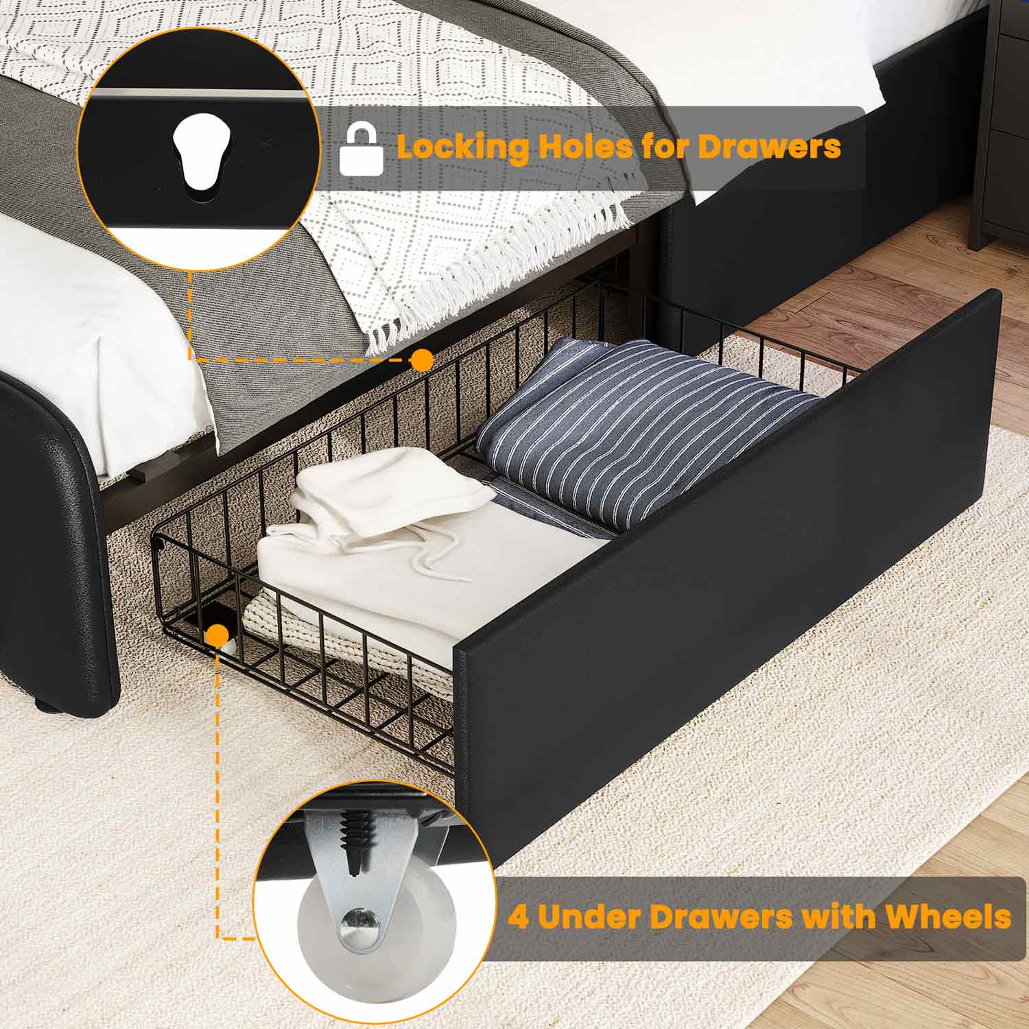 AOGLLATI Bed Frame AOGLLATI LED Bed Frame with Adjustable Headboard Black