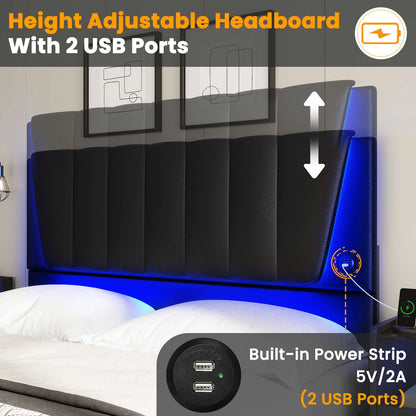 AOGLLATI Bed Frame AOGLLATI LED Bed Frame with Adjustable Headboard Black