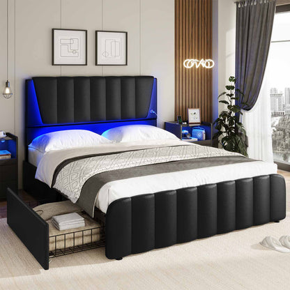 AOGLLATI Bed Frame AOGLLATI LED Bed Frame with Adjustable Headboard Black