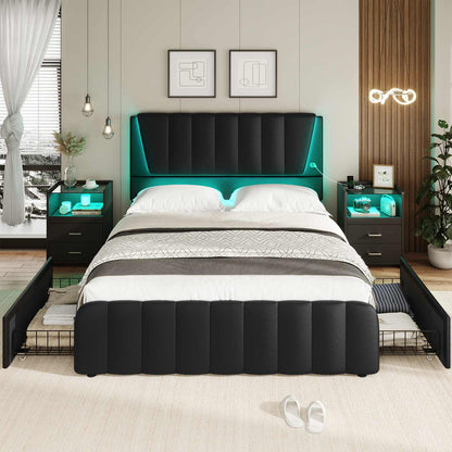 AOGLLATI Bed Frame AOGLLATI LED Bed Frame with Adjustable Headboard Black