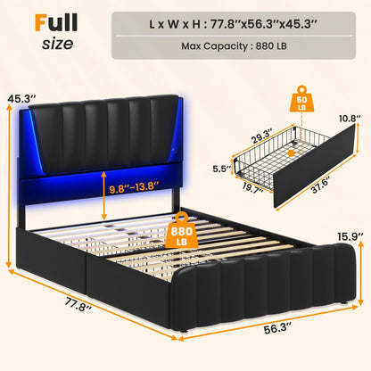 AOGLLATI Bed Frame AOGLLATI LED Bed Frame with Adjustable Headboard Black