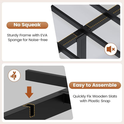 AOGLLATI Bed Frame AOGLLATI LED Bed Frame with Bookcase Headboard & Charging Station & 4 Storage Drawers,Black