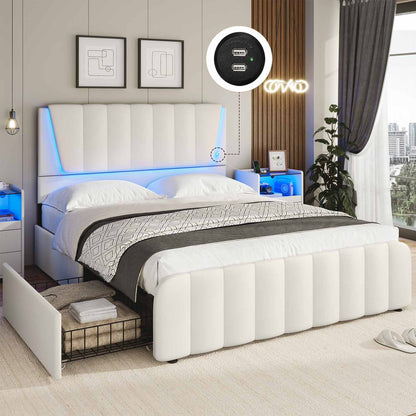 AOGLLATI Bed Frame AOGLLATI Led Platform Bed Frame with Headboard White