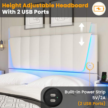 AOGLLATI Bed Frame AOGLLATI Led Platform Bed Frame with Headboard White