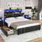 AOGLLATI Bed Frame AOGLLATI Led Upholstered Bed Frame with 4 Drawers Storage Headboard & Column Design Black