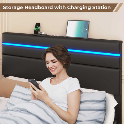 AOGLLATI Bed Frame AOGLLATI  Metal Bed Frame with Charging Station and  LED Lights Headboard & 4 Drawers