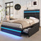 AOGLLATI Bed Frame Black / 人造皮革 / Modern AOGLLATI LED Bed Frames with 4 Storage Drawers & Headboard Black