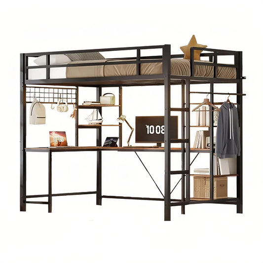 AOGLLATI Bed Frame Black / Modern / Metal Metal Loft Bed Twin Size Black
