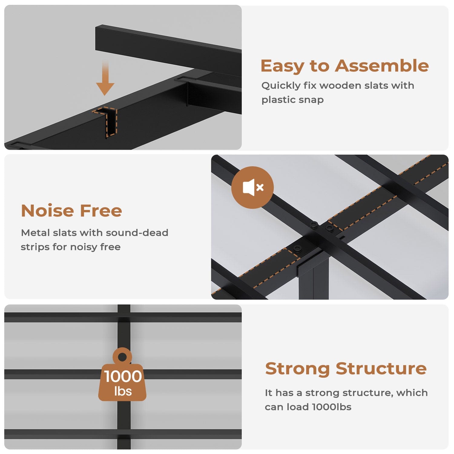 AOGLLATI Bed Frame Black / Twin Wooden Bed Frame Twin Size with Bookcase Headboard Black