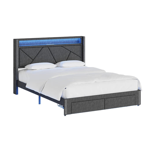 AOGLLATI Bed Frame Dark Gray / Twin Bed / Metal Led Bed Frame with Drawers Gray