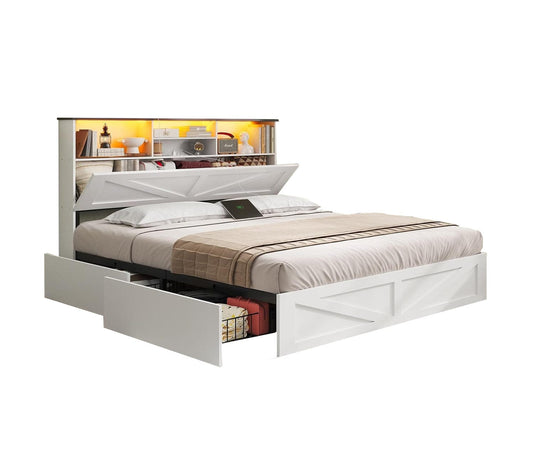 AOGLLATI Bed Frame Farmhouse Bed Frame 4 Drawers