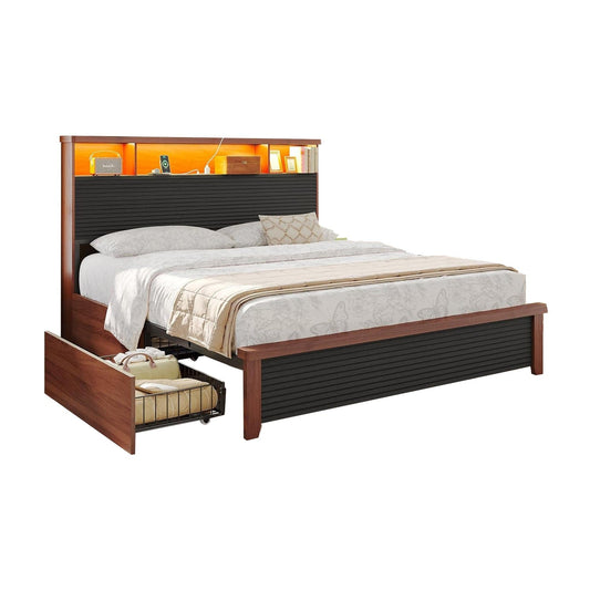 AOGLLATI Bed Frame Fluted Bed Frames Black