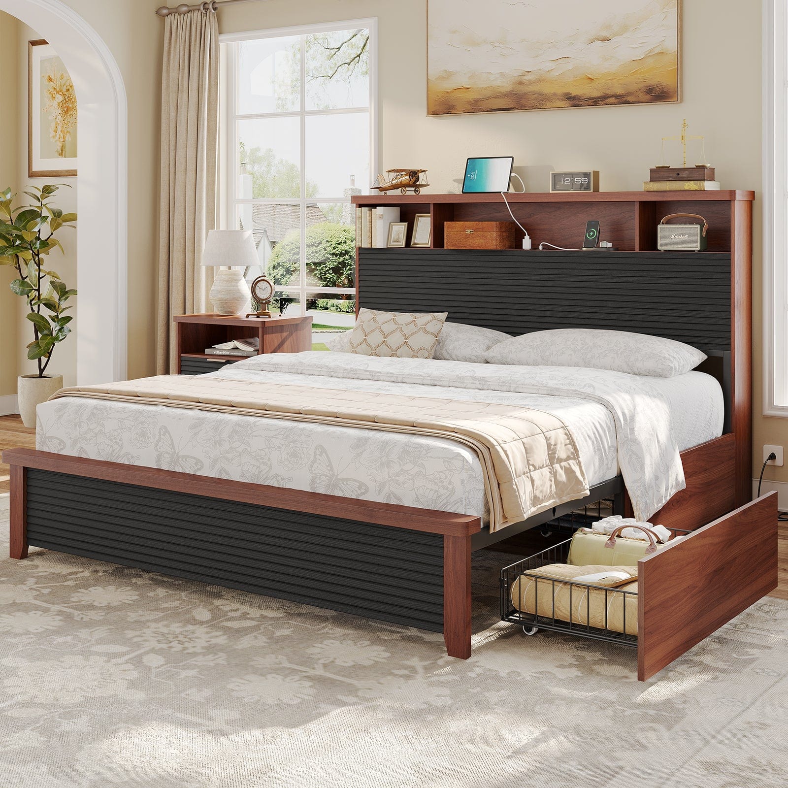 AOGLLATI Bed Frame Fluted Bed Frames Black