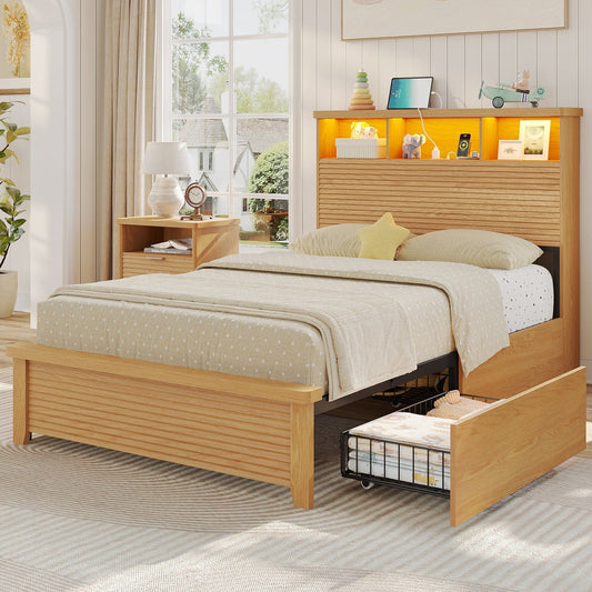 AOGLLATI Bed Frame Fluted Bed Frames Wood