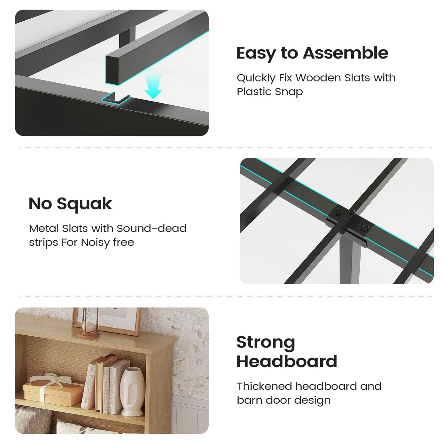 AOGLLATI Bed Frame Full Size Bed Frame with 4 Drawers & 2-Tier Bookcase Hidden Headboard Wood