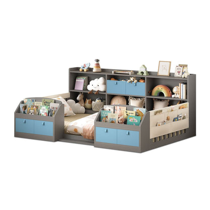 AOGLLATI Bed Frame Grey / Twin Twin Floor Bed Frame with Both Sides Bookshelf Grey