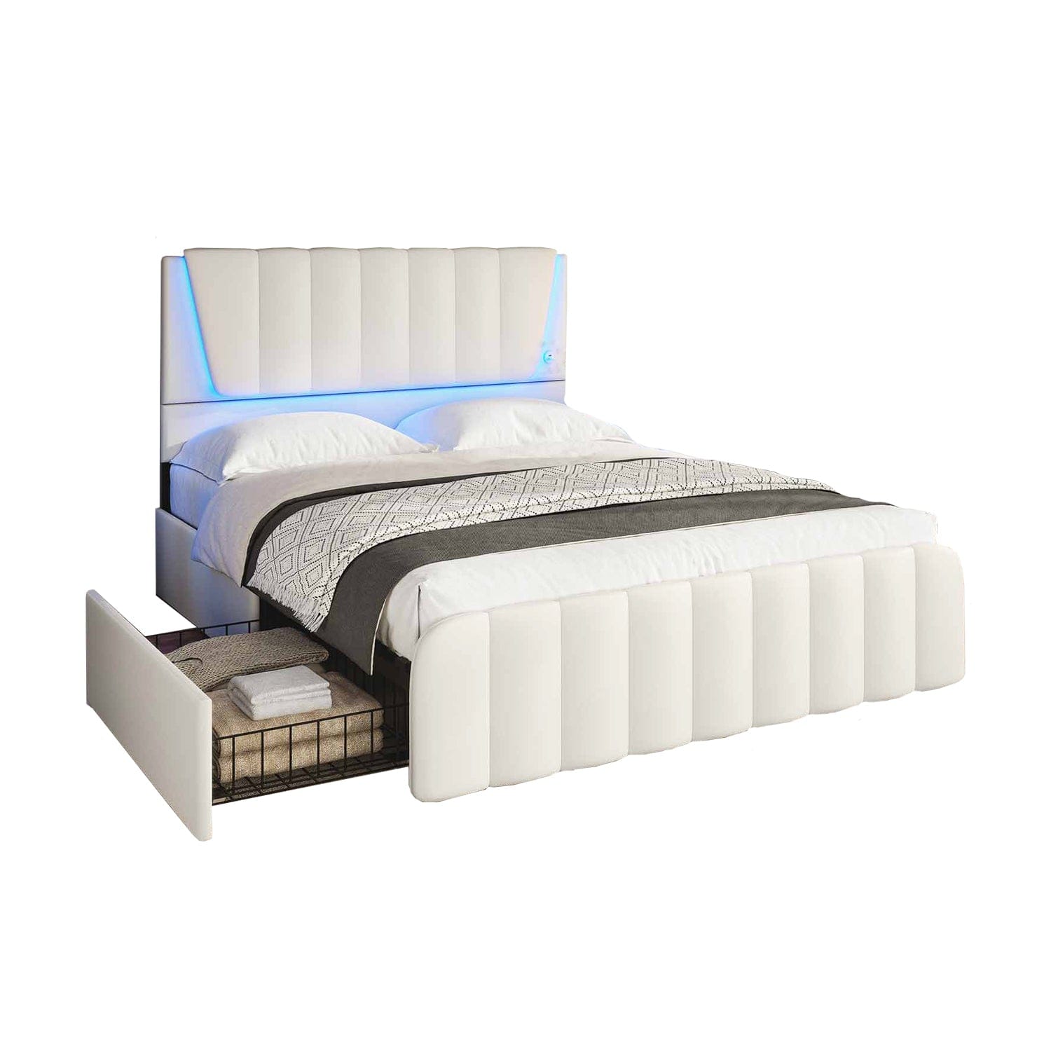AOGLLATI Bed Frame Led Platform Bed Frame White