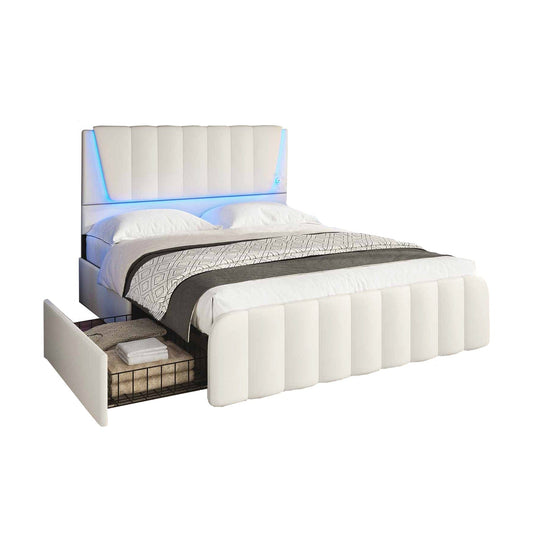 AOGLLATI Bed Frame Led Platform Bed Frame White