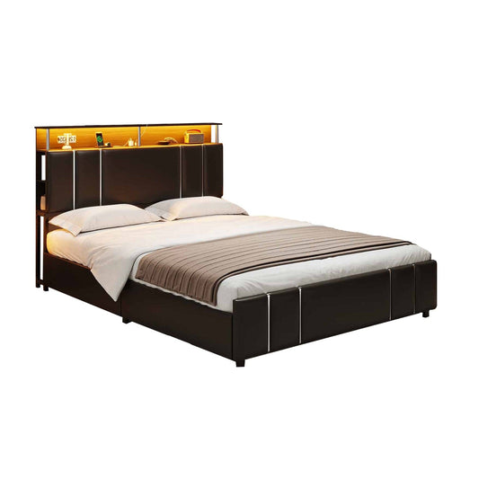 AOGLLATI Bed Frame Led Upholstered Bed Frame Black