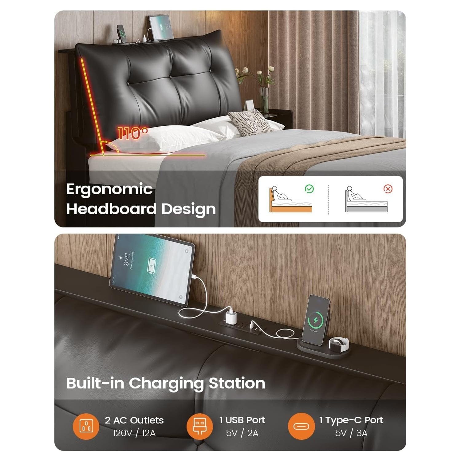 AOGLLATI Bed Frame Upholstered Bed Frame with Headboard