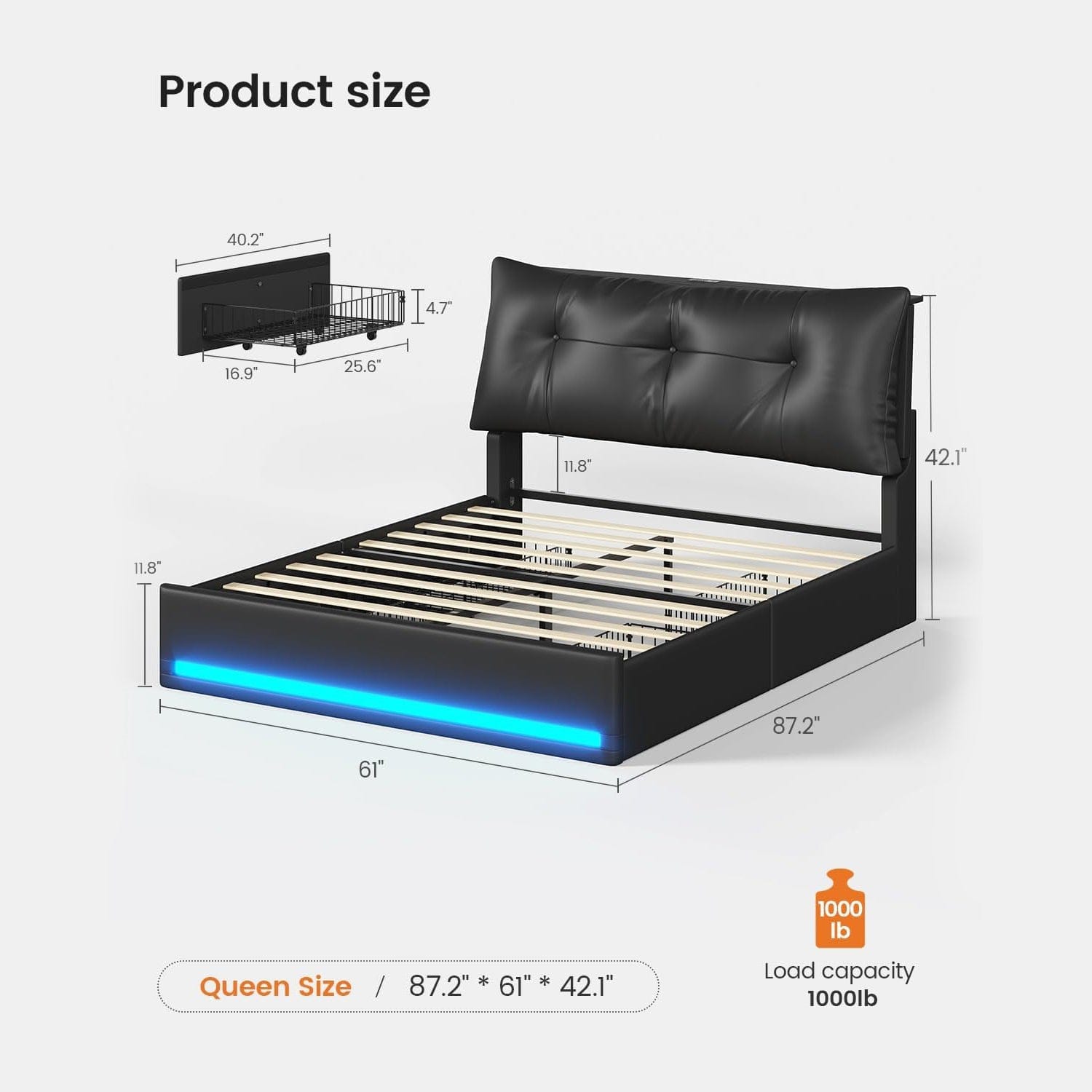AOGLLATI Bed Frame Upholstered Bed Frame with Headboard