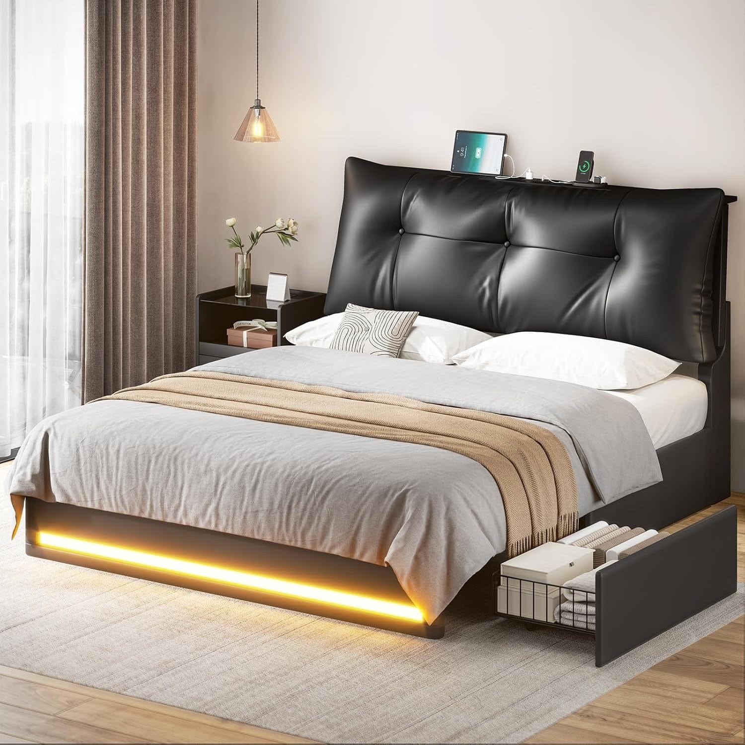 AOGLLATI Bed Frame Upholstered Bed Frame with Headboard