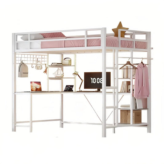 AOGLLATI Bed Frame White / Modern / Metal Metal Loft Bed Twin Size White