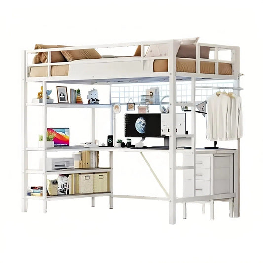 AOGLLATI Bed Frame White / Modern / Metal Metal loft Bed with Drawers White
