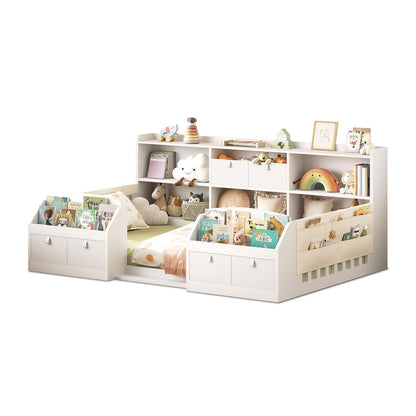 AOGLLATI Bed Frame White / Twin Twin Floor Bed Frame with Both Sides Bookshelf White
