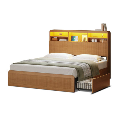 AOGLLATI Bed Frame Wood / Full Full Size Bed Frame with 4 Storage Drawers and Hidden Storage Headboard Wood