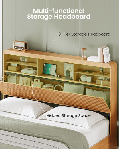 AOGLLATI Bed Frame Wood / Full Full Size Bed Frame with 4 Storage Drawers and Hidden Storage Headboard Wood