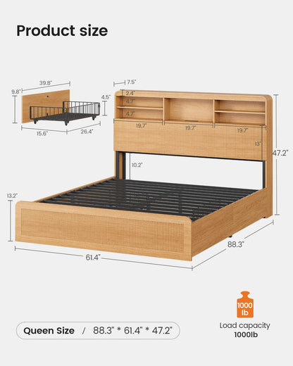 AOGLLATI Bed Frame Wood / Full Full Size Bed Frame with 4 Storage Drawers and Hidden Storage Headboard Wood