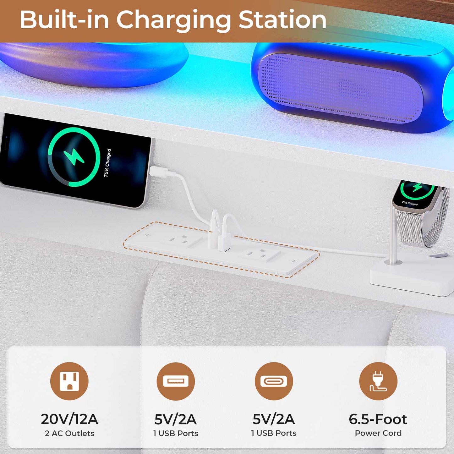 AOGLLATI Bed Frame Wooden Bed Frame Queen Size with Bookcase Headboard White