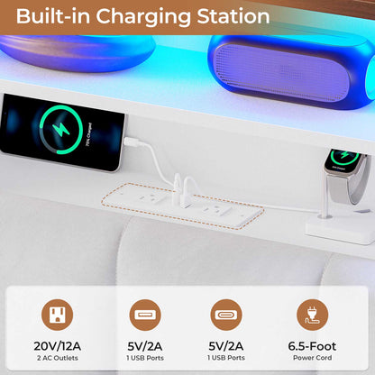 AOGLLATI Bed Frame Wooden Bed Frame Queen Size with Bookcase Headboard White