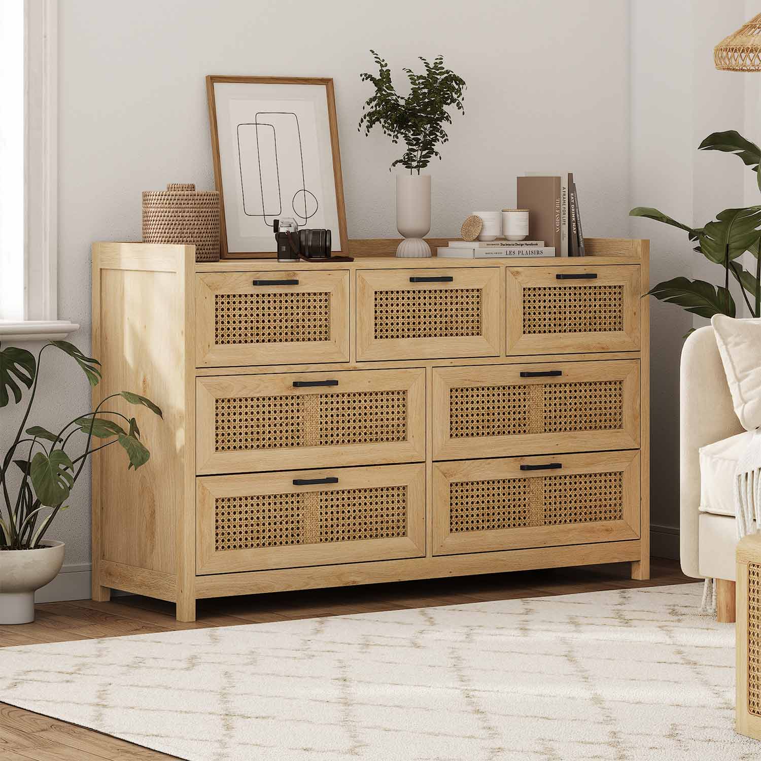 AOGLLATI Dresser Beige / Bohemian AOGLLATI Natural Rattan Dresser with Led Light