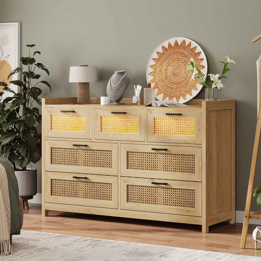AOGLLATI Dresser Beige / Bohemian AOGLLATI Natural Rattan Dresser with Led Light